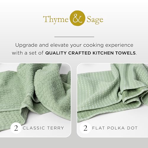 Thyme and Sage 100% Cotton Turkish Kitchen Hand Towel Set, Sage, 4 Pack | Premium Materials, 16"x26", Made in Turkey, Ultra Absorbent, 350 GSM - color: Sage, size: Pack of 4