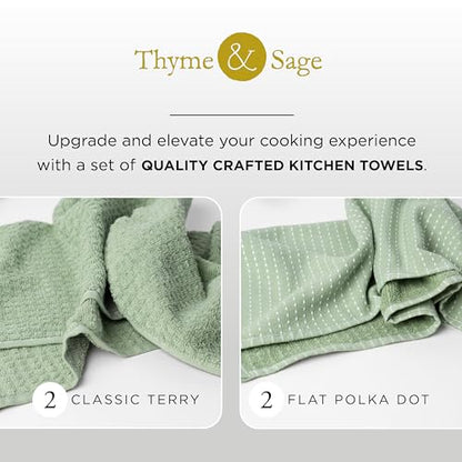 Thyme and Sage 100% Cotton Turkish Kitchen Hand Towel Set, Sage, 4 Pack | Premium Materials, 16"x26", Made in Turkey, Ultra Absorbent, 350 GSM - color: Sage, size: Pack of 4