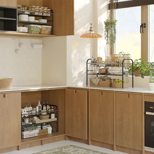 Under Sink Organizers and Storage,Expandable under cabinet organizer Shelf | 2 tier expandable shelf for kitchen,bathroom,4 Removable ABS Panels and 4 Baskets,Adjustable partition height,20.7-32.3" W - size: 4 Panels and 4 Baskets