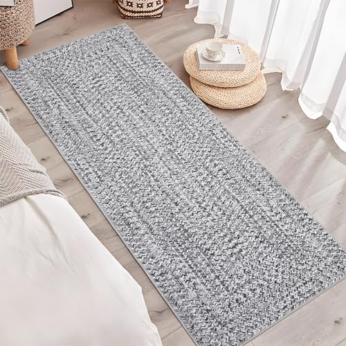 Printed Washable Runner Rugs 2x10 Rug for Living Room Bath Mat Modern Imitation Braided Bedroom Rug Non Slip Geometric Area Rug Kitchen Rugs Stain Resistant Carpet 2'x10' Light Grey - color: Light Grey, size: 2' x 10' (Runner)