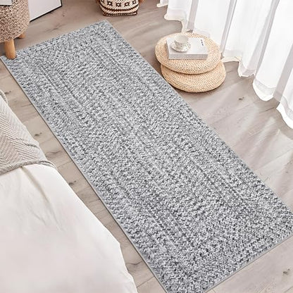 Printed Washable Runner Rugs 2x10 Rug for Living Room Bath Mat Modern Imitation Braided Bedroom Rug Non Slip Geometric Area Rug Kitchen Rugs Stain Resistant Carpet 2'x10' Light Grey - color: Light Grey, size: 2' x 10' (Runner)