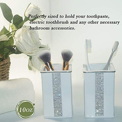 Bathroom Accessories Set 4 Pcs-Ceramic Gift Set Soap Dispenser Pump & Toothbrush Holder & Tumbler Cup & Soap Dish - Bathroom Home Decor Clearance, Countertop Vanity Organize(12 Ounce White) - size: 12 Ounce White