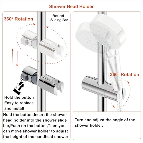 Shower Slider bar 18 Inches with Adjustable Handheld Shower Head Holder for Bathroom Shower Bar for Shower Head Stainless Steel Sliding bar with ABS Slider, (Polished Chrome) - color: Polished Chrome