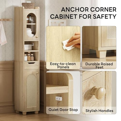 LIKIMIO 69" Tall Bathroom Cabinet with Drawer and Tissue Holder | Slim 11.8-inch footprint adds two doors, one drawer, adjustable shelves, and a pull-out tissue holder, Rustic White - color: Rustic White, size: Medium