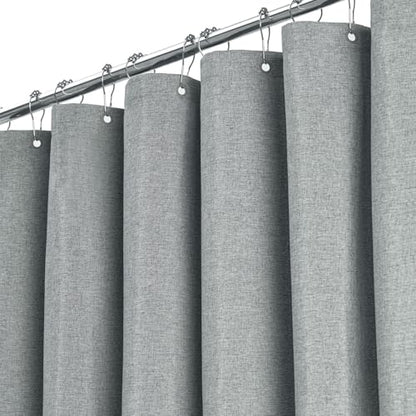 BTTN 72x80 Linen Textured Waterproof Fabric Shower Curtain Set, Grey/Gray | Long Size, 230GSM Polyester, Heavy Duty Cloth, Weighted Hem, 12 Plastic Hooks, Modern Luxury Hotel Style, Machine Washable - color: Grey, size: 72"W x 80"L (Pack of 1)
