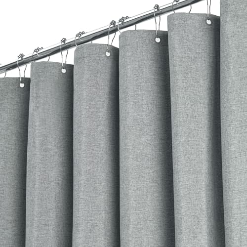 BTTN 180x72 Linen Textured Waterproof Fabric Shower Curtain, Grey/Gray | Clawfoot Tub Size, 230GSM Polyester, Heavy Duty Cloth, Weighted Hem, 32 Plastic Hooks, Modern Hotel Style, Machine Washable - color: Grey, size: 180"W x 72"L (Pack of 1)