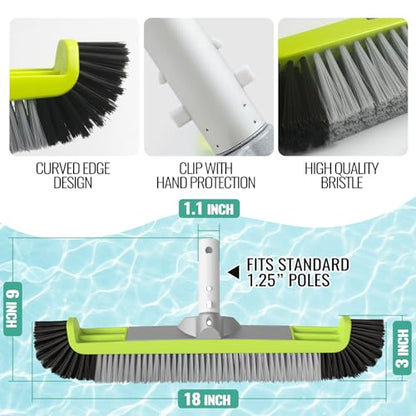 18" Pool Brush Head - Scrub Brush, Curved Ends, Fits Φ1.25” Poles | Scrub Brushes for Cleaning Swimming Pool Walls, Tile, Fiberglass, Flooring and Vinyl Pools, Green & Black & Gray - color: Black & Gray