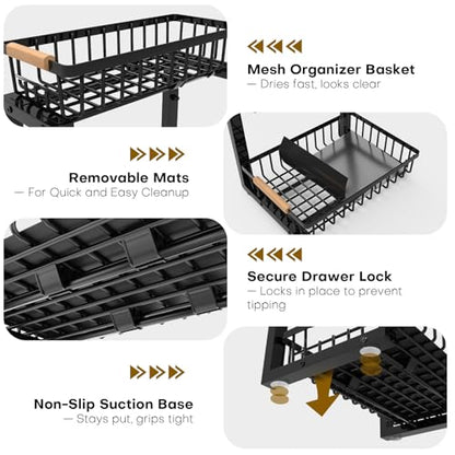 Under Sink Organizer, Heavy-Duty & Rust-Resistant Carbon Steel Metal, 2 Tier Pull Out Under Bathroom Sink Storage, Adjustable Height (13.8" -16.9"), Organizer for Kitchen Cabinet(2PCS,Black)