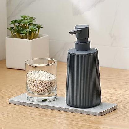 YAUKPH Small Soap Dispenser for Bathroom and Kitchen Matte Gray | Modern Farmhouse Striped Style Plastic Hand Soap Dish Soap Dispenser with Pump - color: Gray