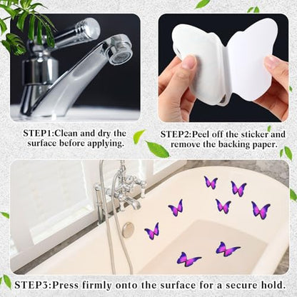 20 Pcs Non Slip Bathtub Stickers Anti Slip Shower Stickers Butterfly Anti Skid Bathtub Decals Adhesive Shower Grips Peel and Stick Treads Applique with Scraper(Purple,Butterfly) - color: Purple