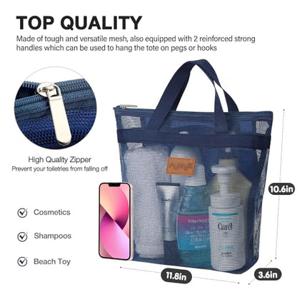 Hommtina 2 Pcs Shower Mesh Caddy Bag Quick Dry Hanging Toiletry and Bath Organizer for Travel and Swimming with Zipper (Dark Blue-Black) - color: Dark Blue-Black