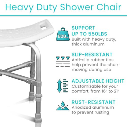 Vive Heavy Duty Bariatric Shower Chair | Bath Stool & Bathtub Seat for Inside Tub Elderly, Seniors, Handicap & Disabled Adults- Non-Slip, Adjustable, Supports 550 lbs - size: Bariatric