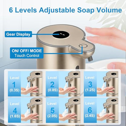 OHIFAST Automatic Foaming Soap Dispenser Touchless, USB Rechargeable Smart Hand Soap Dispenser, 6-Level Adjustable, 12.8oz/380mL Wall Mounted for Bathroom Kitchen Dish Soap-Gold - color: Gold, style: Foam