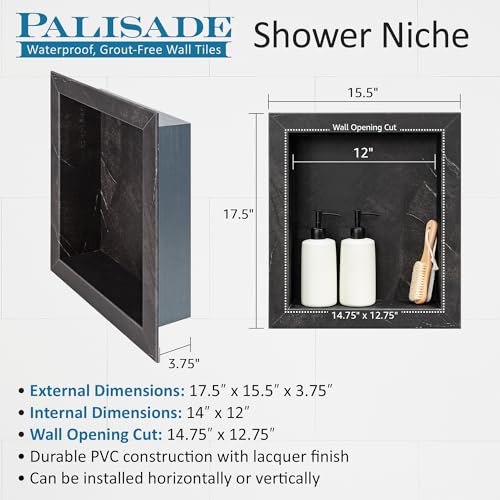 Palisade 17.5 in x 15.5 in Vinyl Shower Niche Smoky Sky/Urban Slope | Waterproof Shower Insert - color: Smoky Sky/Urban Slope