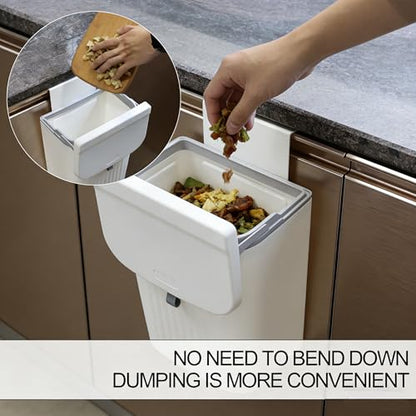 Zopnny Hanging Trash Can with Lid, 3.2 Gallon Under Sink Waste Bin | 12L Small Garbage Can for Cabinet Door or Wall Mount, Kitchen Compost Bin for Food Waste, White, 1 Pack