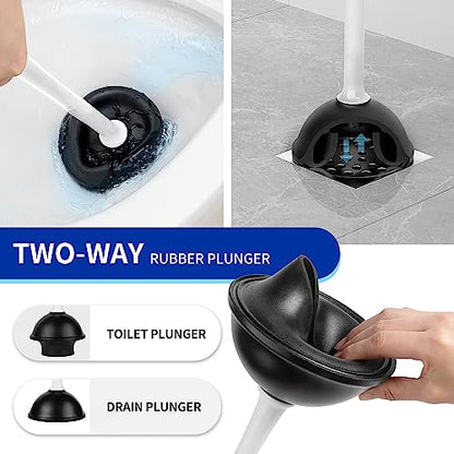 MR.SIGA Toilet Plunger and Brush with Holder for Toilet Cleaning, White | Heavy duty toilet brush and plunger set, plunger toilet brush combo - color: White