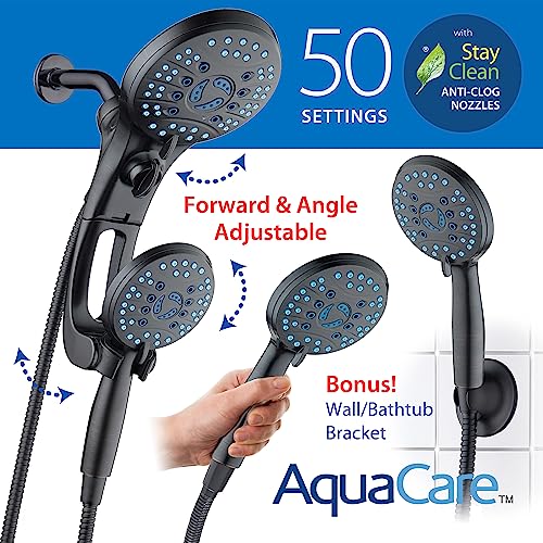 AquaCare 50-mode High Pressure Shower Head Combo with Arm & Dual Power Wash | Hygienic Jets, 2-mode Handheld Power Wash for Tub, Tile & Pets, Long 6 ft. Stainless Steel Hose, Extra Wall Bracket / Bronze - color: Oil Rubbed Bronze, style: 2.5 Gallons Per M