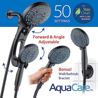 AquaCare 50-mode High Pressure Shower Head Combo with Arm & Dual Power Wash | Hygienic Jets, 2-mode Handheld Power Wash for Tub, Tile & Pets, Long 6 ft. Stainless Steel Hose, Extra Wall Bracket / Bronze - color: Oil Rubbed Bronze, style: 2.5 Gallons Per M