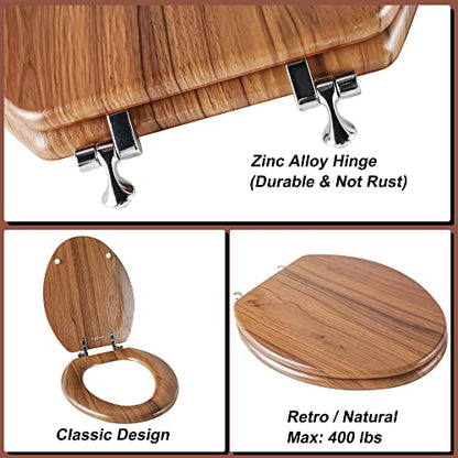Elongated Toilet Seat Molded Wood Toilet Seat with Zinc Alloy Hinges, Easy to Install also Easy to Clean, Anti-pinch Wooden Toilet Seat by Angol Shiold (Elongated, Natural) - color: Natural, size: Zinc Alloy Hinge