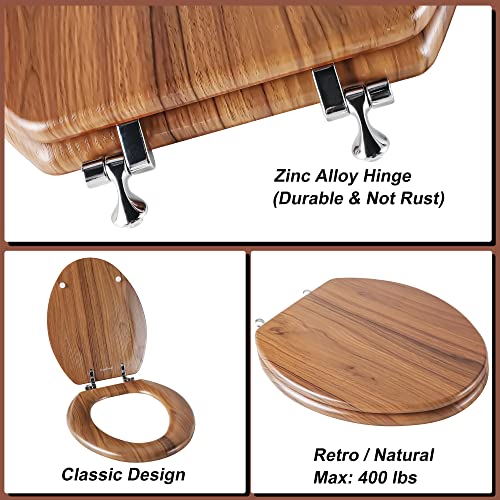 Wood Toilet Seat with Zinc Alloy Hinges (Elongated, Natural) | Angol Shiold Elongated Toilet Seat, Anti-Pinch Bumpers, Adjustable Hinges, Easy to Install and Clean - color: Natural, size: Zinc Alloy Hinge
