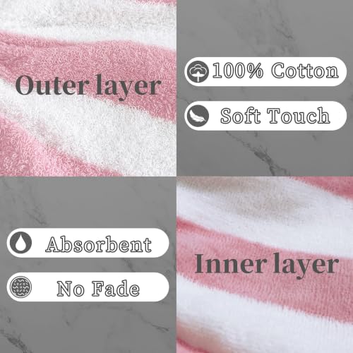 VOOVA & MOVAS Shower Mitts 6 Pack Pink Stripe,European Style with Loop | Body Wash Gloves, Gentle Texture, Durable Cotton Fabric, Ideal for Face Care, Shower and Home Use. - color: Pink Stripe&white, size: 6PC Bath Mitts