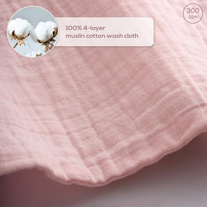 Muslin Baby Washcloths for Newborns, Pack of 8, 11"x11", Super Soft Cotton, Absorbent and Gentle, Baby Cotton Wipes, Baby wash Cloths - color: Pink