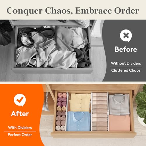 Lifewit 3.2" High Drawer Dividers for Clothes, Adjustable Drawer Organizers | 10.5"-16.5" Expandable Plastic Separator for Dresser, Kitchen, Cabinet, Closet, Nursery, Socks & Underwear Storage, 4 Pack - size: 3.2"H, 10.5-16.5"L