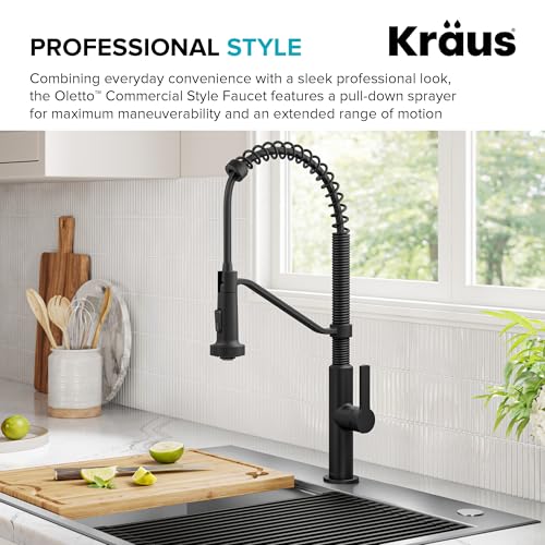 KRAUS Oletto Commercial Style 2-Function Single Handle Pull Down Kitchen Faucet in Matte Black, KPF-2643MB - color: Matte Black, style: Commercial Style Faucet