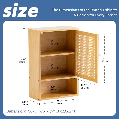 HITNET Bathroom Wall Cabinet, Rattan Medicine Cabinet, Bamboo Hanging Storage Organizer Over The Toilet with Adjustable Shelf for Living Room, Kitchen, Hallway(Natural) - color: Natural