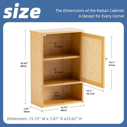 HITNET Bathroom Wall Cabinet, Rattan Medicine Cabinet, Bamboo Hanging Storage Organizer Over The Toilet with Adjustable Shelf for Living Room, Kitchen, Hallway(Natural) - color: Natural
