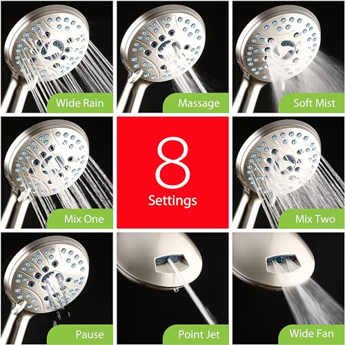AquaCare 50-mode High Pressure Shower Head Combo with Arm & Dual Power Wash | Hygienic Jets, 2-mode Handheld Power Wash for Tub, Tile & Pets, Long 6 ft. Stainless Steel Hose, Extra Wall Bracket / Nickel - color: Satin Nickel, style: 1.8 Gallons Per Minute