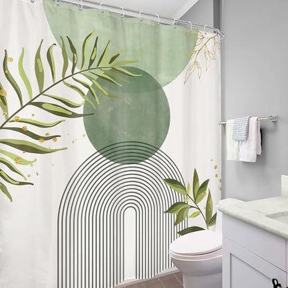 Sage Green Boho Bohemian Abstract Leaves Olive Bathroom Shower Curtain Set | Dark look; 72"W x 78"L. waterproof HD print, quick-dry fabric and free hooks for easy setup. - color: A-02sage Green, size: 72"W x 78"L (Pack of 1)