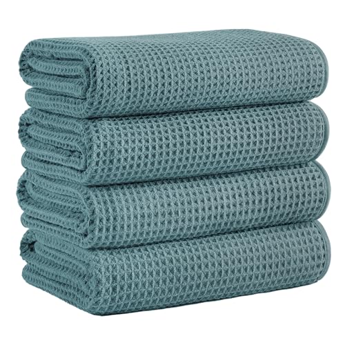 MICROFI Microfiber Waffle Bath Towels, 4 Pieces, Soft, Absorbent, Fast Drying, Lint Free 430 GSM (27''x55''/68.58 cm x139.7 cm) - color: Green