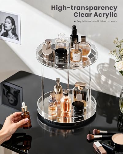 Lolalet 360 Degree Rotating Acrylic Perfume Organizer Stand, 2 Tiers Clear Perfumes Holder Display Rack, Makeup Skincare Organization for Vanity Bathroom Countertop -Medium, Clear - size: Medium