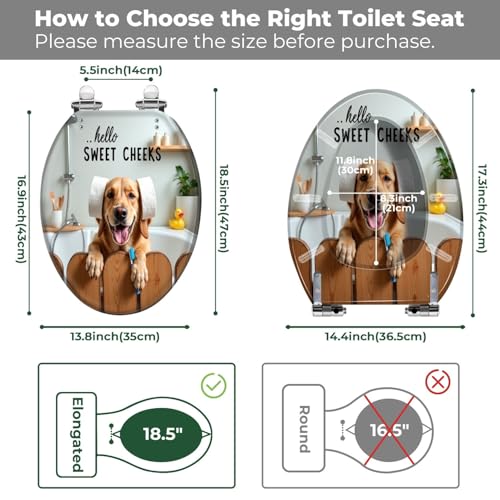 Elongated Resin Toilet Seat, Quietly Close Quick Release Hinges Cover | Toilet Lid Cover Easy to Clean and Install, Funny Dog Animal Hilarious Rustic Farmhouse Country Wooden Heavy Duty Toilet Seat - color: pattern3, size: V-shape