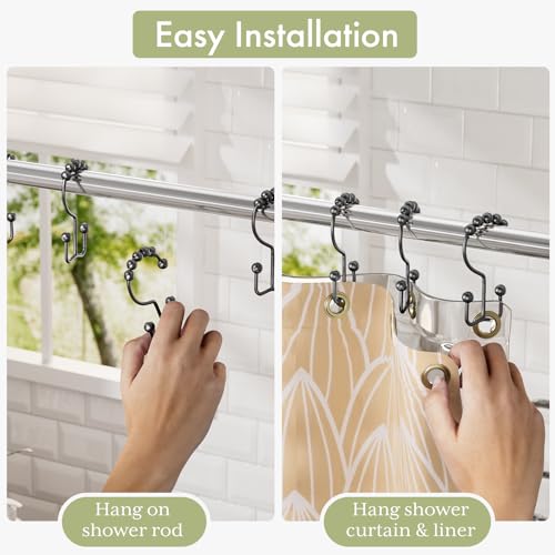 Black Shower Curtain Hooks, Shower Curtain Hooks Rust Proof 12 Pcs Stainless Steel Shower Hooks for Shower Curtain, Double Shower Curtain Hooks for Bathroom Shower Rods Curtain - color: Matte Black, style: Double Hooks