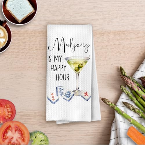 Martini Mahjong Kitchen Towels - Mahjong Gifts Decorative Waffle Dish Towels, Martini Gifts Hand Towel, Hostess Gift Tea Towel, 16×24 Inches - color: Mahjong- 35