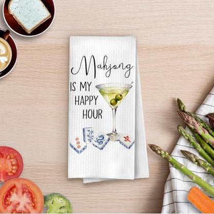 Martini Mahjong Kitchen Towels - Mahjong Gifts Decorative Waffle Dish Towels, Martini Gifts Hand Towel, Hostess Gift Tea Towel, 16×24 Inches - color: Mahjong- 35