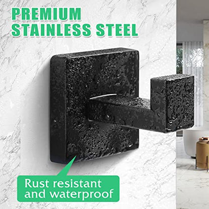 Heavy Duty Stainless Steel Towel Hooks, Wall Mounted Square Robe Hooks for Bathroom, Kitchen, Bedroom, Hotel Matte Black 2 Pack - color: Matte Black