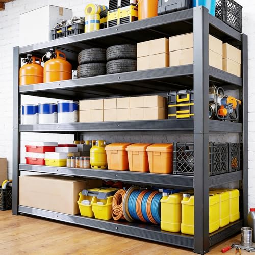 84" H 5-Tier Heavy Duty Storage Shelves, 3000LBS Capacity Adjustable Metal Industrial Garage Shelving Units,Freestanding Storage Rack for Shop and Warehouse, 84" H x 55" W x 24" D - size: 24"D x 55.1"W x 84.1"H(Metal Board)