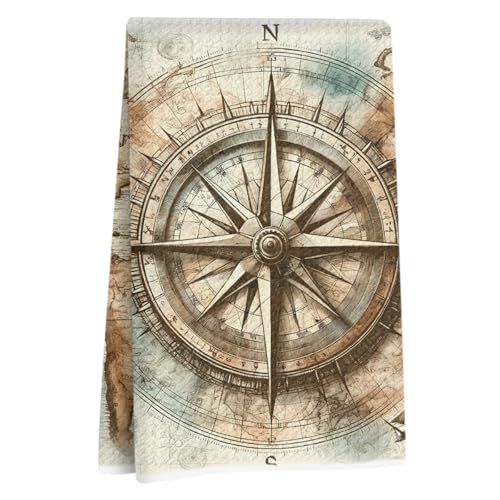 Lovdazzles Vintage World Voyage Map Kitchen Towels Decorative Tea Towel | Absorbent Microfiber Dish Cloth, Waffle Soft Hand Towels for Home, Farmhouse, Bathroom Decor, Housewarming Gifts - color: Multi 1629