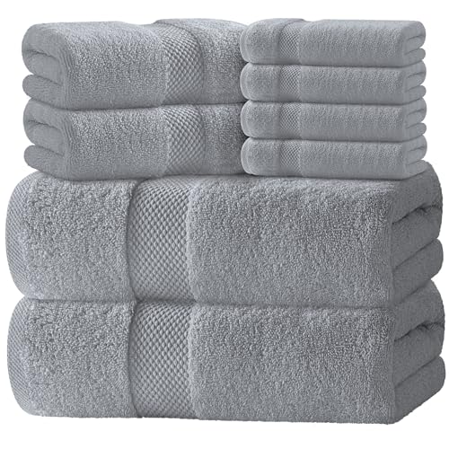 White Classic Luxury Bath Towel Set of 8 Pieces - 100% Turkish Cotton Highly Absorbent Towels for Bathroom, 2 Luxury Bath Towels 700GSM, 2 Hand Towels, 4 Washcloths, Dolphin Gray - color: 07: Dolphin Gray