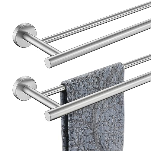 JQK Double Bath Towel Bar, 20.5 Inch 304 Stainless Steel Thicken 0.8mm Towel Rack Bathroom, Towel Holder Brushed Finished Wall Mount, Useable Length 18 Inch 2 Pack, TB100L18-BN-P2 - color: Brushed, size: 20.5 Inch (2 Pack)