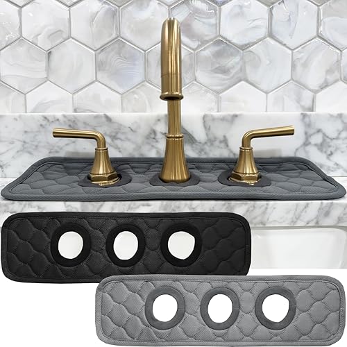 Bathroom Sink Splash Guard 3-Round-Hole : AHA HOMEWARE, Faucet Mat for Bathroom Sink 3 Holes (Black & Gray) - color: Black & Gray