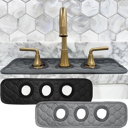 Bathroom Sink Splash Guard 3-Round-Hole : AHA HOMEWARE, Faucet Mat for Bathroom Sink 3 Holes (Black & Gray) - color: Black & Gray