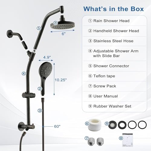 BRIGHT SHOWERS Rain Shower Head with Handheld Combo, Dual Shower System with Slide Bar, Adjustable Height, Brass Slide Bar & Diverter, 60 Inch Stainless Steel Hose, Oil Rubbed Bronze - color: Oil Rubbed Bronze