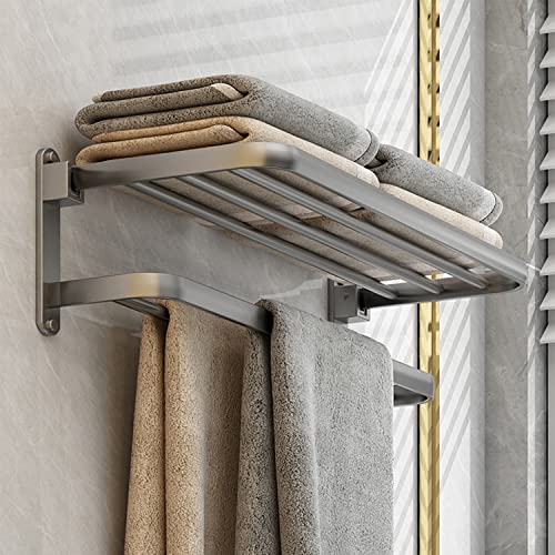 BOZWELL Bathroom Lavatory Towel Rack with Two Towel Bars,16-Inch（40cm） Towel Shelf with Towel Bar,Towel Holder 1011-GR-40 (Modern Gray Finish) - color: Modern Grey, size: 16 inch (40 cm)
