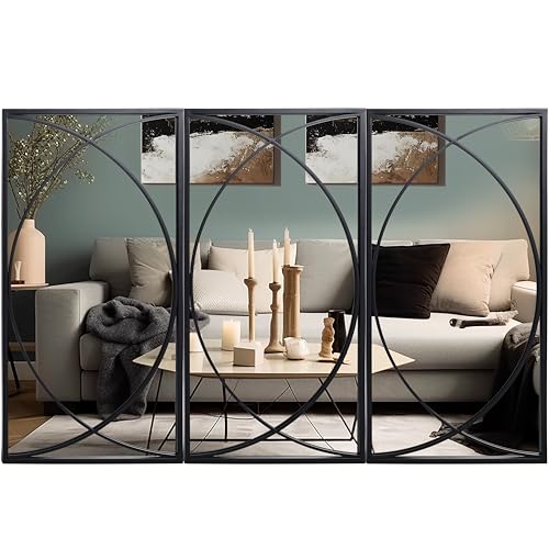 LuxenHome 3-Piece Black Metal Rectangular Wall Mirror Set | Black Accent Entryway Wall Mirror, Mounted Living Room Dining Room Decor - color: D Black
