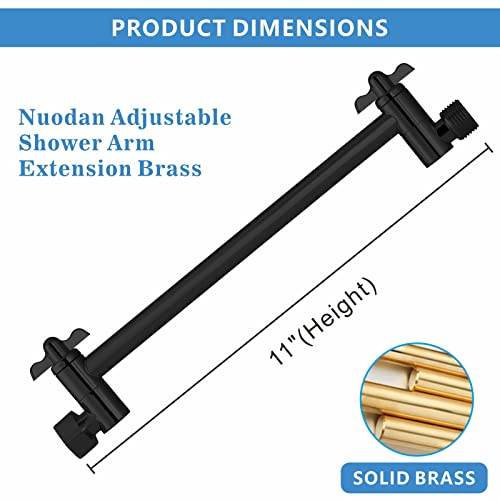 Shower Head Extension Arm - 11" Solid Brass Shower Arm with Universal Connection to Showerheads - Easily Adjustable The Height and Angle of The Rain or Handheld Shower heads (Black) - color: Matte Black