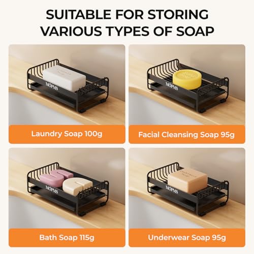 MOPMS Soap Dish for Shower, Carbon Steel Bar Soap Holder with Drainage | Durable Soap Saver with Water Tray for Bathroom, Kicthen Sink and Countertop - color: Black
